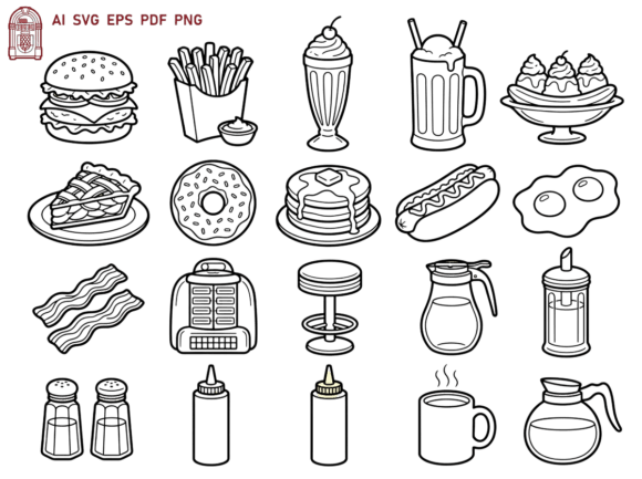 Retro Diner Food Icons SVG Clipart