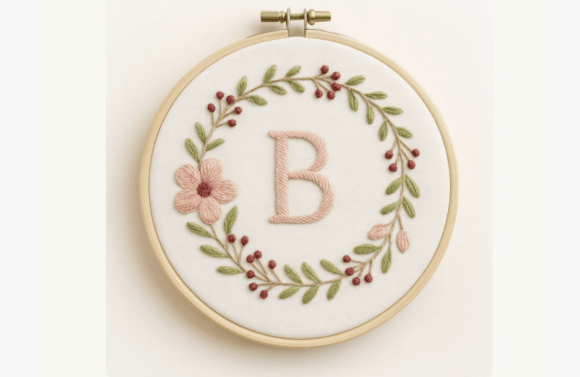 Rose Berry Wreath Embroidery Pattern