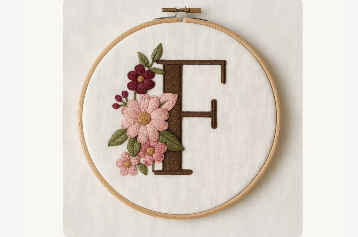 Rose Cluster Letter Embroidery Pattern