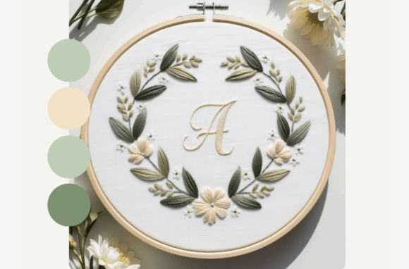 Sage Wreath Monogram Embroidery Pattern