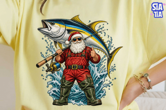 Santa Fishing Tuna PNG Shirt Design