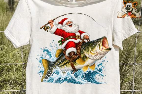 Santa Riding Bass Fish PNG Shirt Design