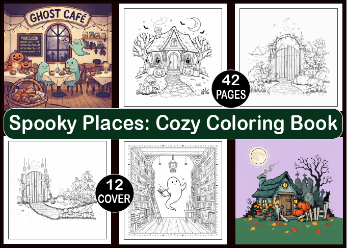 Spooky Places: Cozy Coloring Book Adult