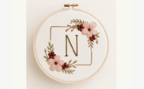 Square Frame Floral Embroidery Pattern