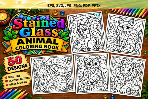 Stained Glass Animal Coloring Book