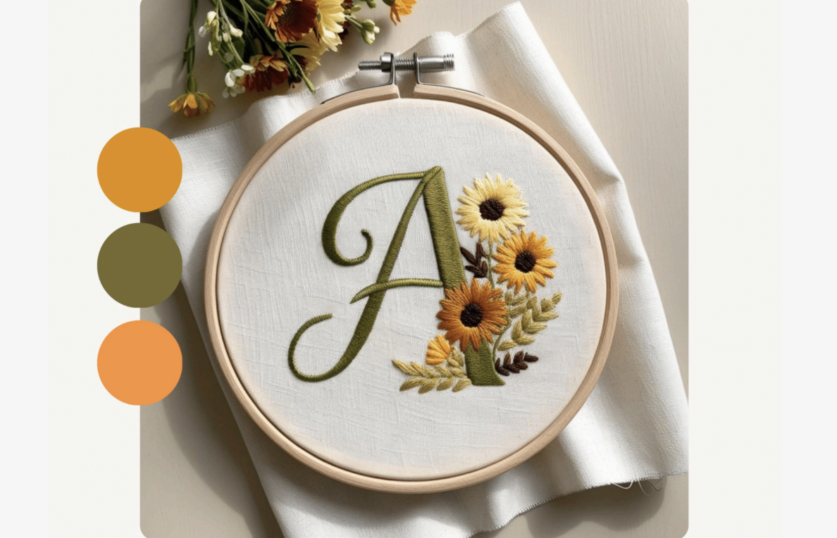 Sunflower Cursive Embroidery Pattern
