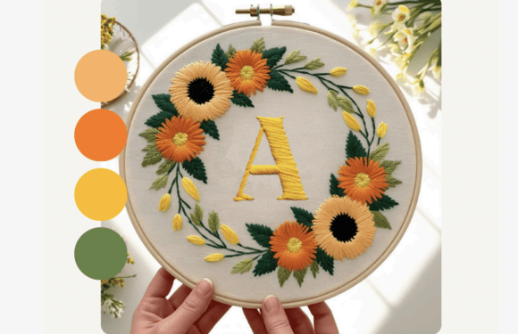 Sunflower Wreath Embroidery Pattern