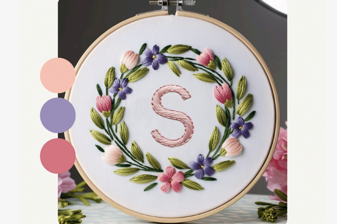 Tulip Wreath Monogram Embroidery Pattern