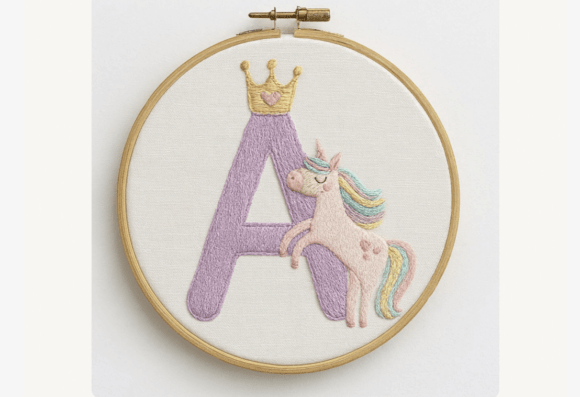 Unicorn Crown Letter Embroidery Pattern