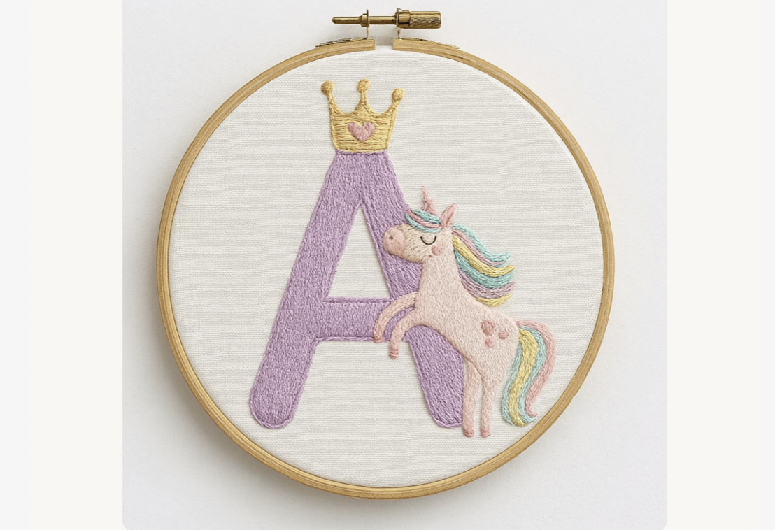 Unicorn Crown Letter Embroidery Pattern