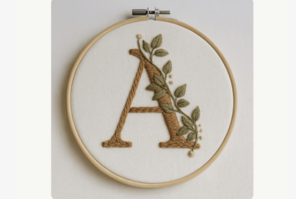 Vine Leaf Letter Embroidery Pattern
