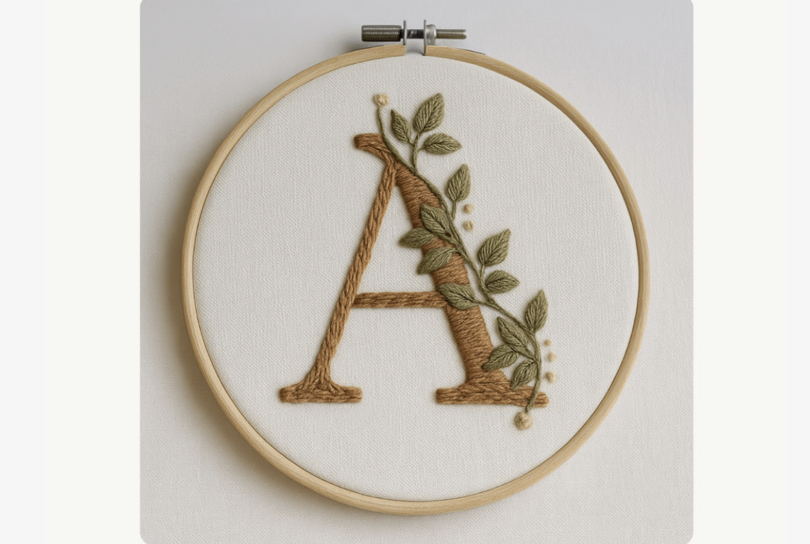 Vine Leaf Letter Embroidery Pattern