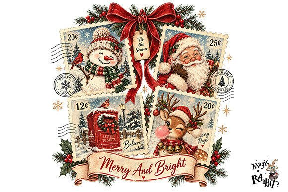 Vintage Christmas Postage Stamp PNG