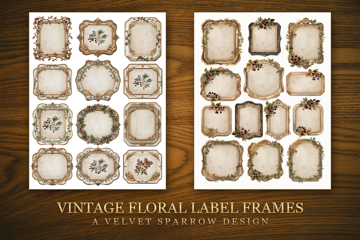 Vintage Floral Label Frames Gráfico por Velvet.Sparrow · Creative Fabrica