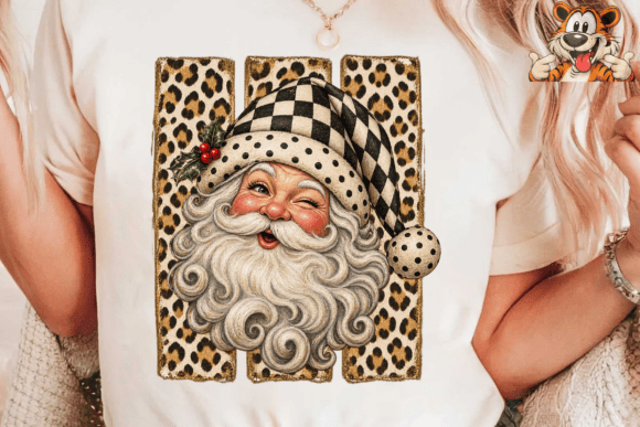 Vintage Santa Leopard PNG Sublimation