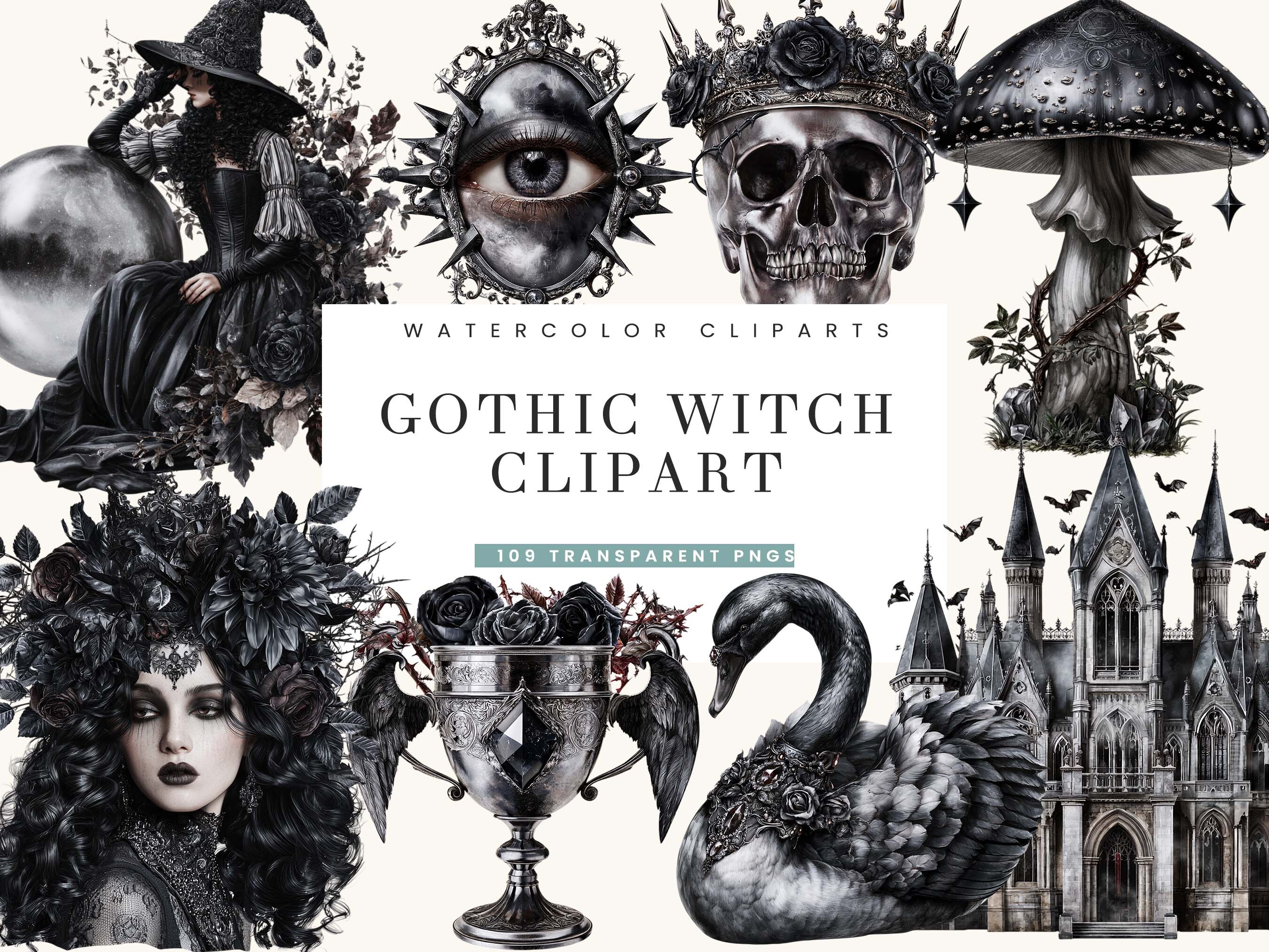 Watercolor Gothic Witch Clipart