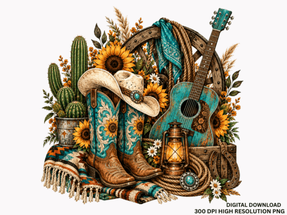 Western Fall Boots Guitar Pumpkin PNG