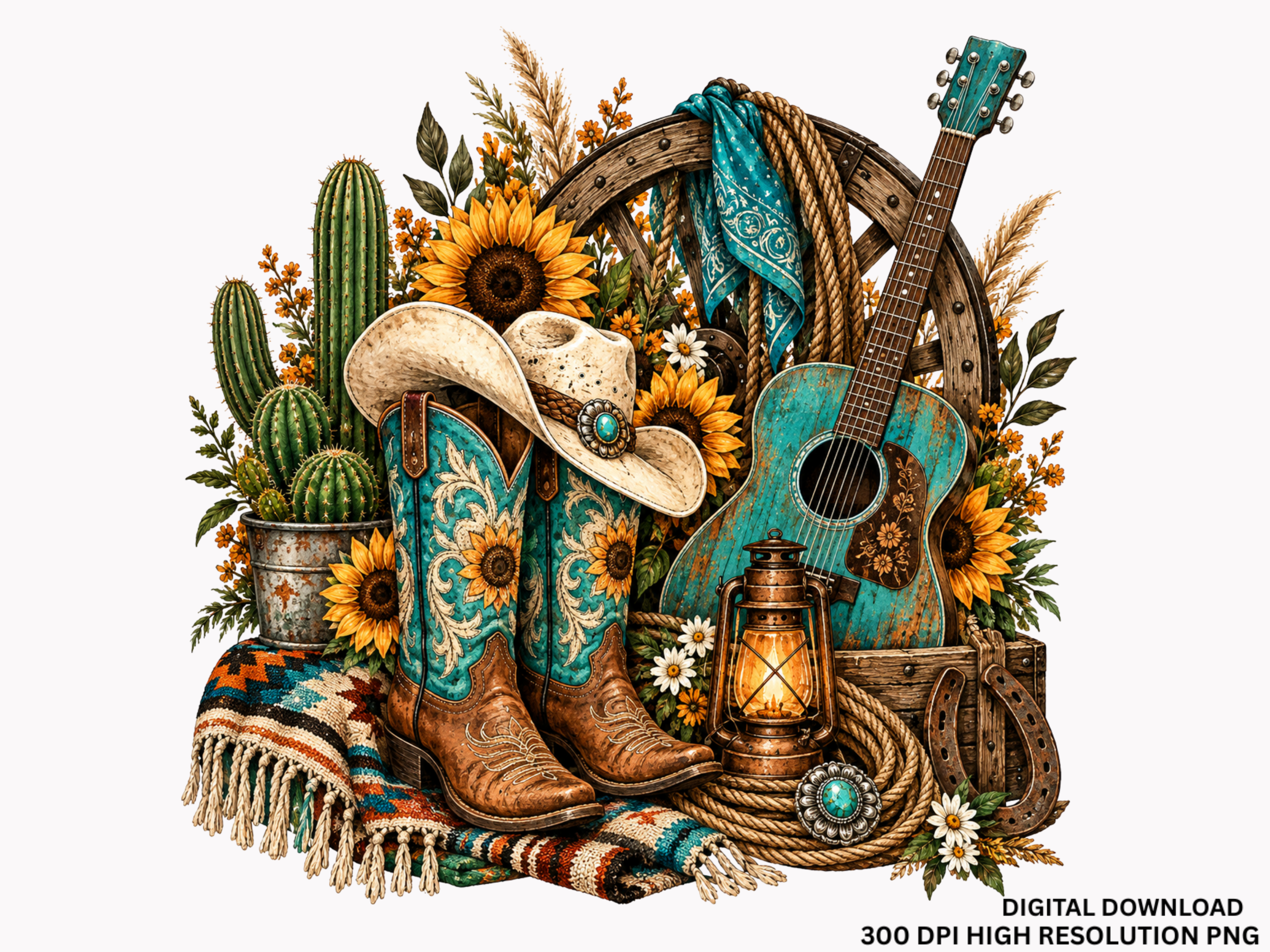 Western Fall Boots Guitar Pumpkin PNG