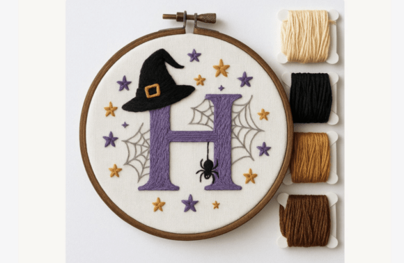 Witch Hat Spiderweb Embroidery Pattern