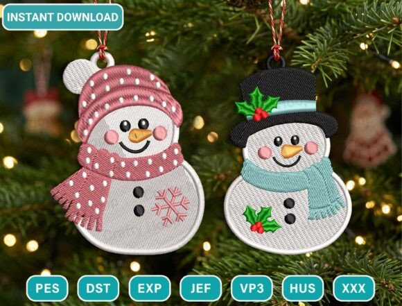 Xmas Snowman Ornament Embroidery Design