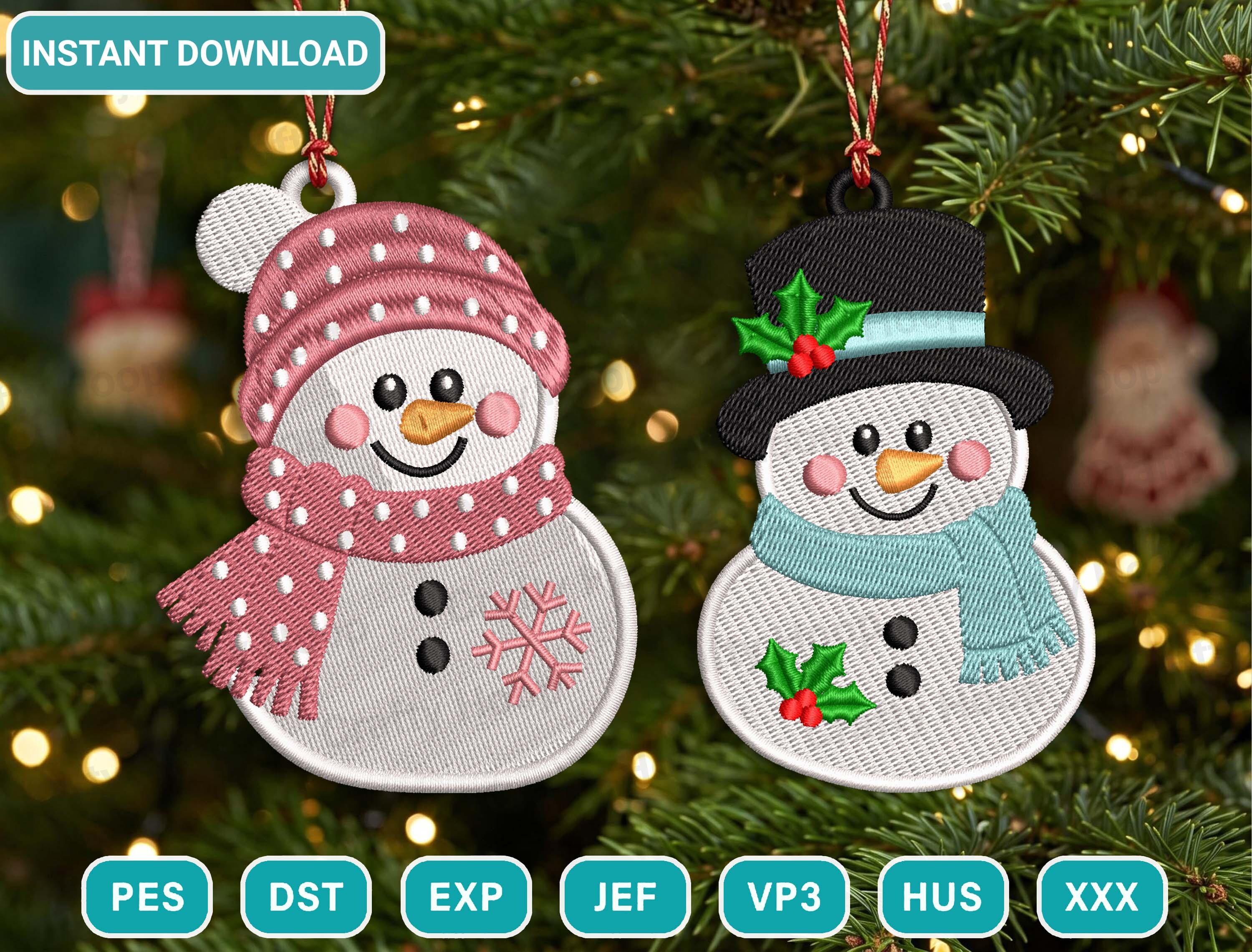 Xmas Snowman Ornament Embroidery Design