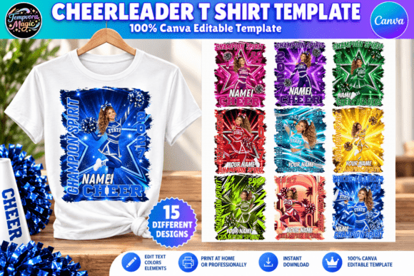 15 Editable Cheer Shirt Canva Template Graphic Print Templates By Tempvora Magic