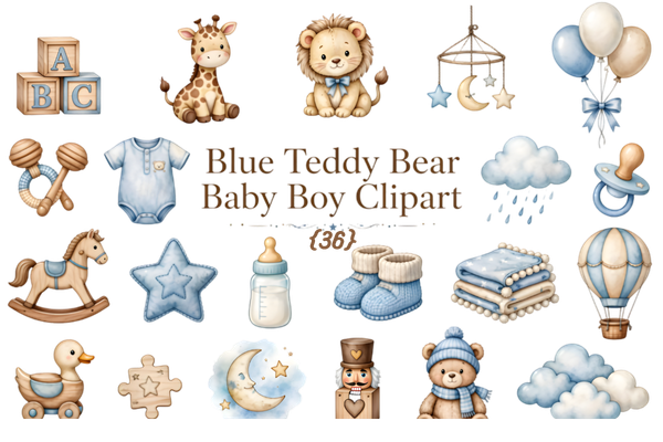 36 Blue Teddy Bear Baby Boy Clipart PNG