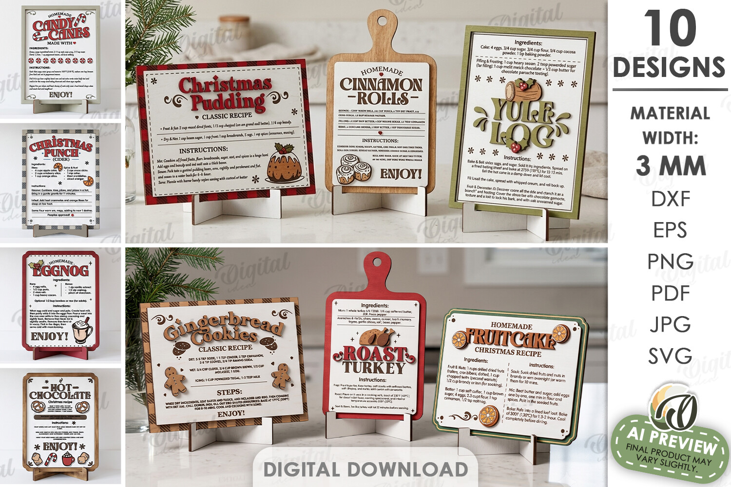 3D Christmas Recipes Bundle Laser Cut