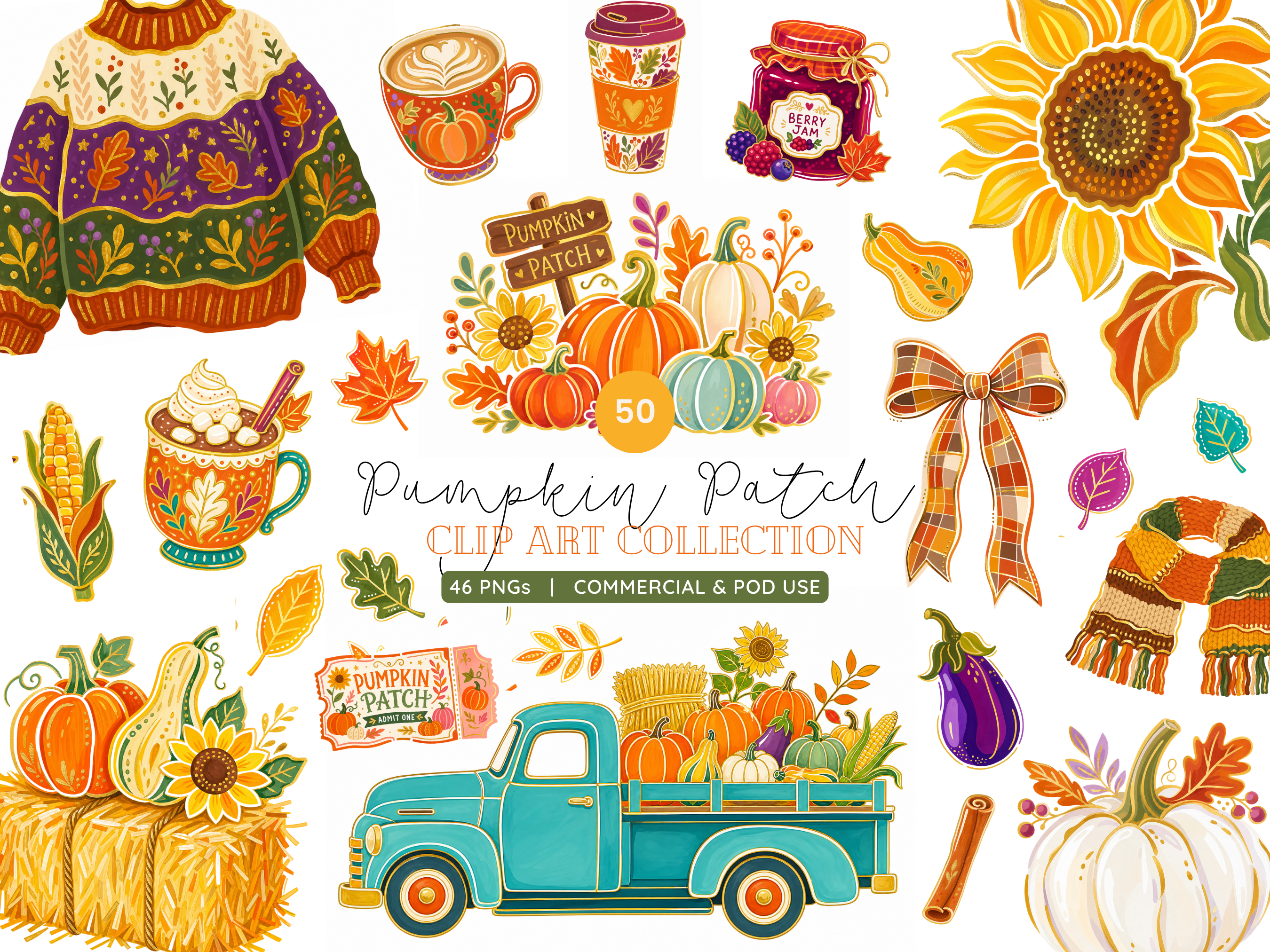 50 Fall Pumpkin Patch PNG Clip Art