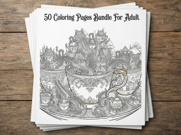 50 Magical Tea Cup Village Coloring Page