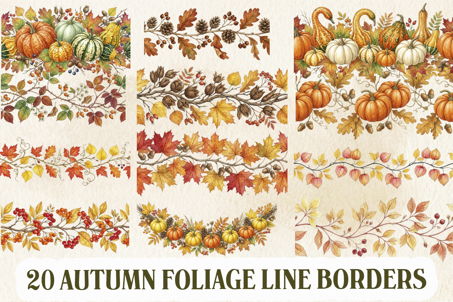 Autumn Foliage Line Borders Clipart