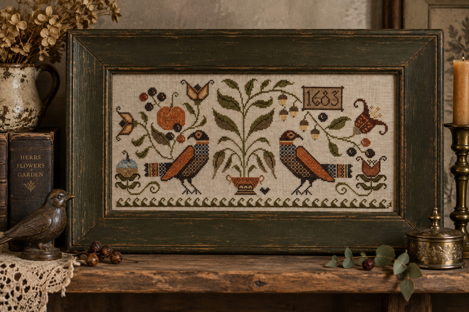 🍂 Autumn Fraktur – Vintage Cross Stitch