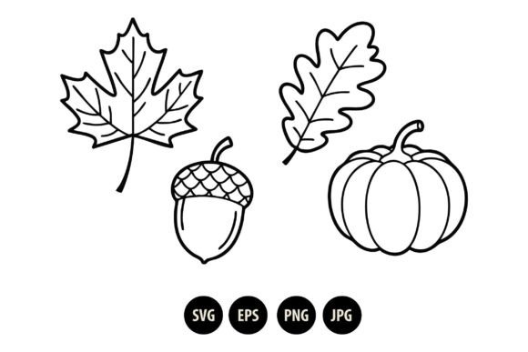 Autumn Leaves Acorn and Pumpkin Outline