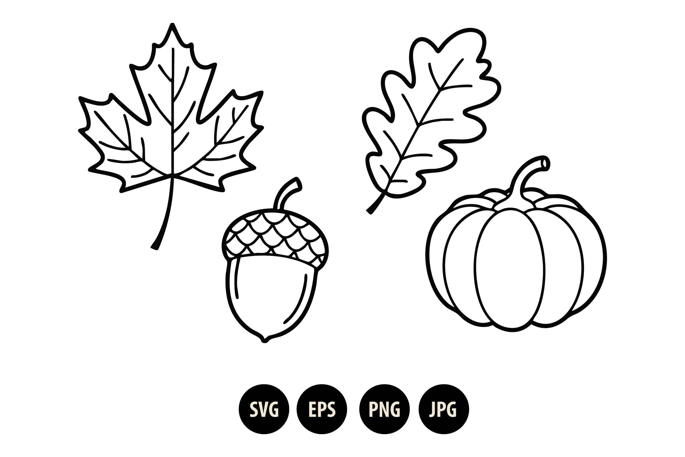 Autumn Leaves Acorn and Pumpkin Outline