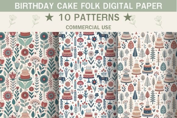 Birthday Cake Folk | Digital Paper