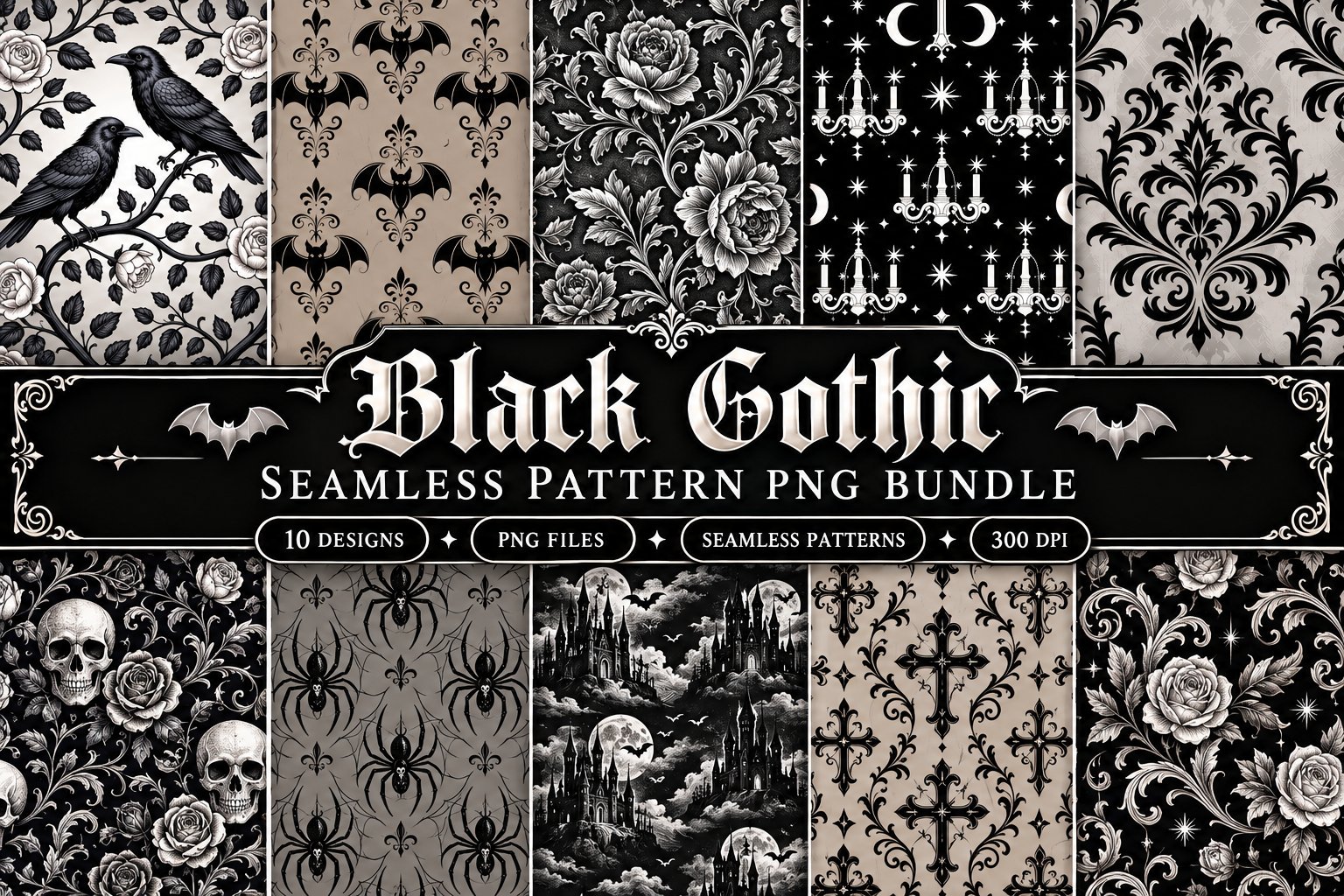 Black Gothic Seamless Pattern Bundle