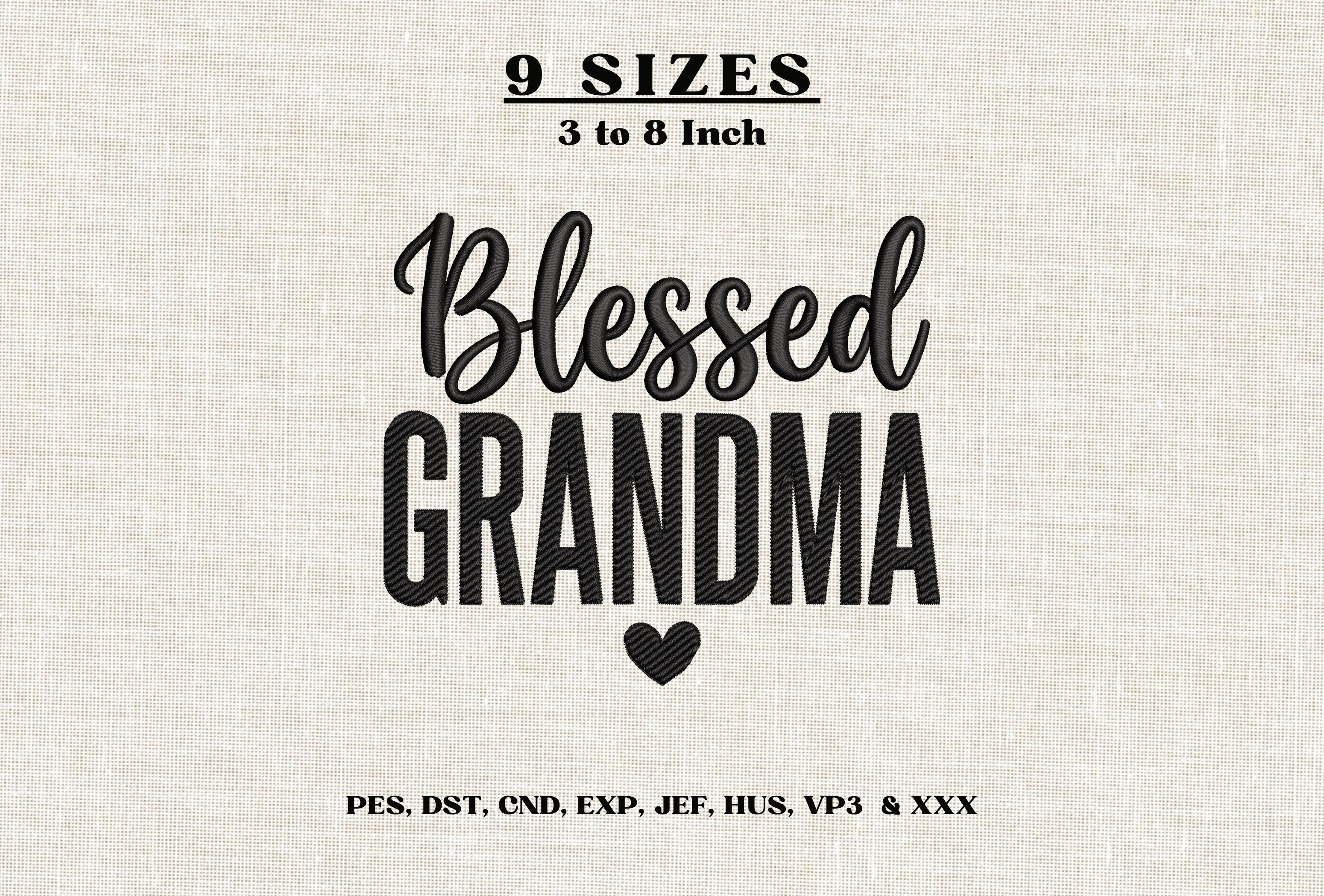 Blessed Grandma Heart Machine Embroidery