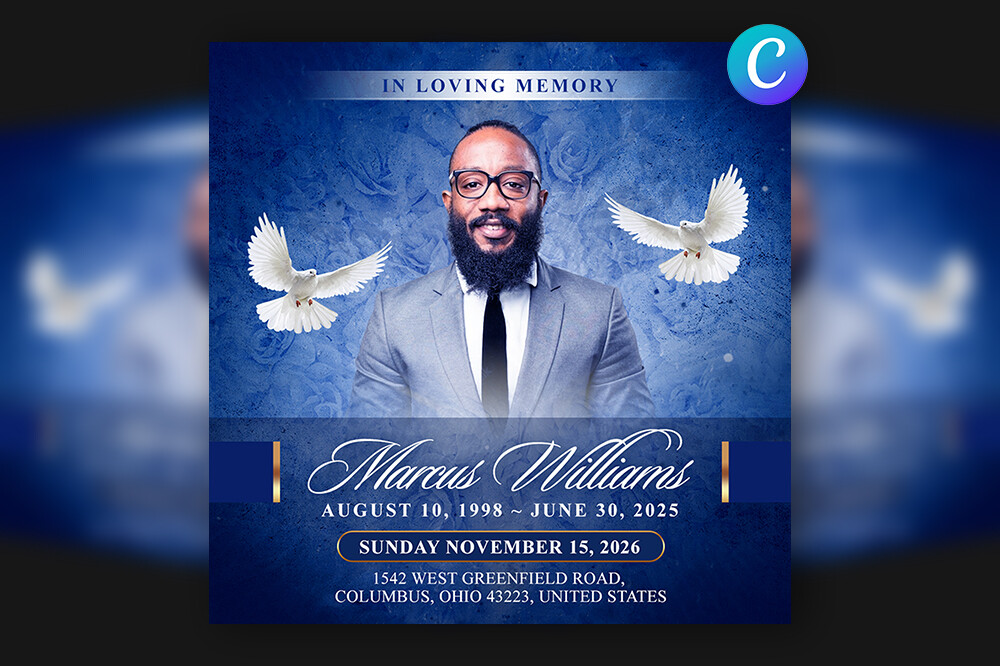 Blue Funeral Canva Template