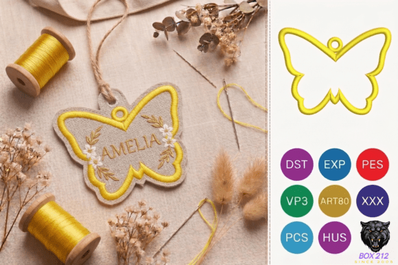 Butterfly Bag Tag Embroidery Design