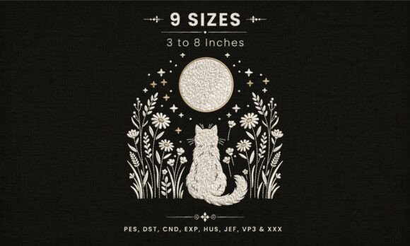 Cat Full Moon Celestial Floral File DST