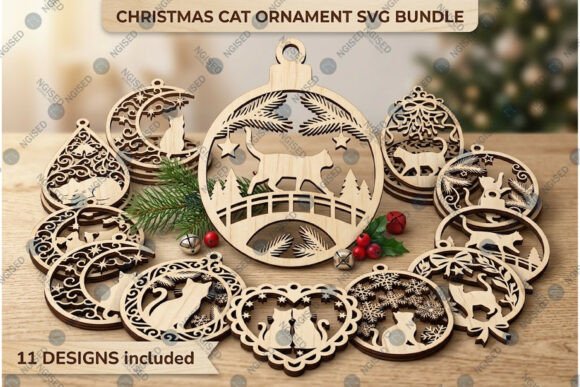 Christmas Cat Ornament SVG Bundle laser cut file