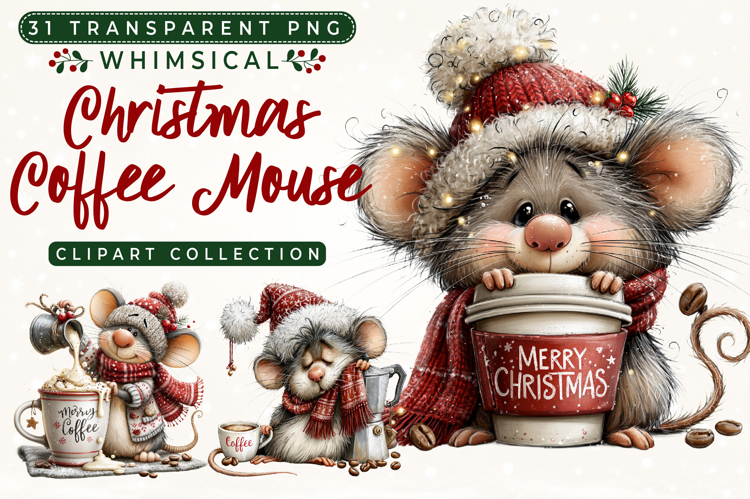 Christmas Coffee Mouse Clipart