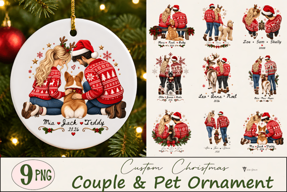 Christmas Couple Pet Ornament PNG Bundle