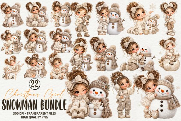 Christmas Girl & Snowman Clipart