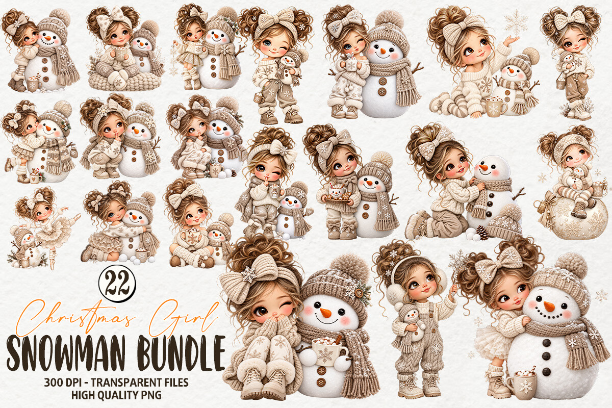 Christmas Girl & Snowman Clipart