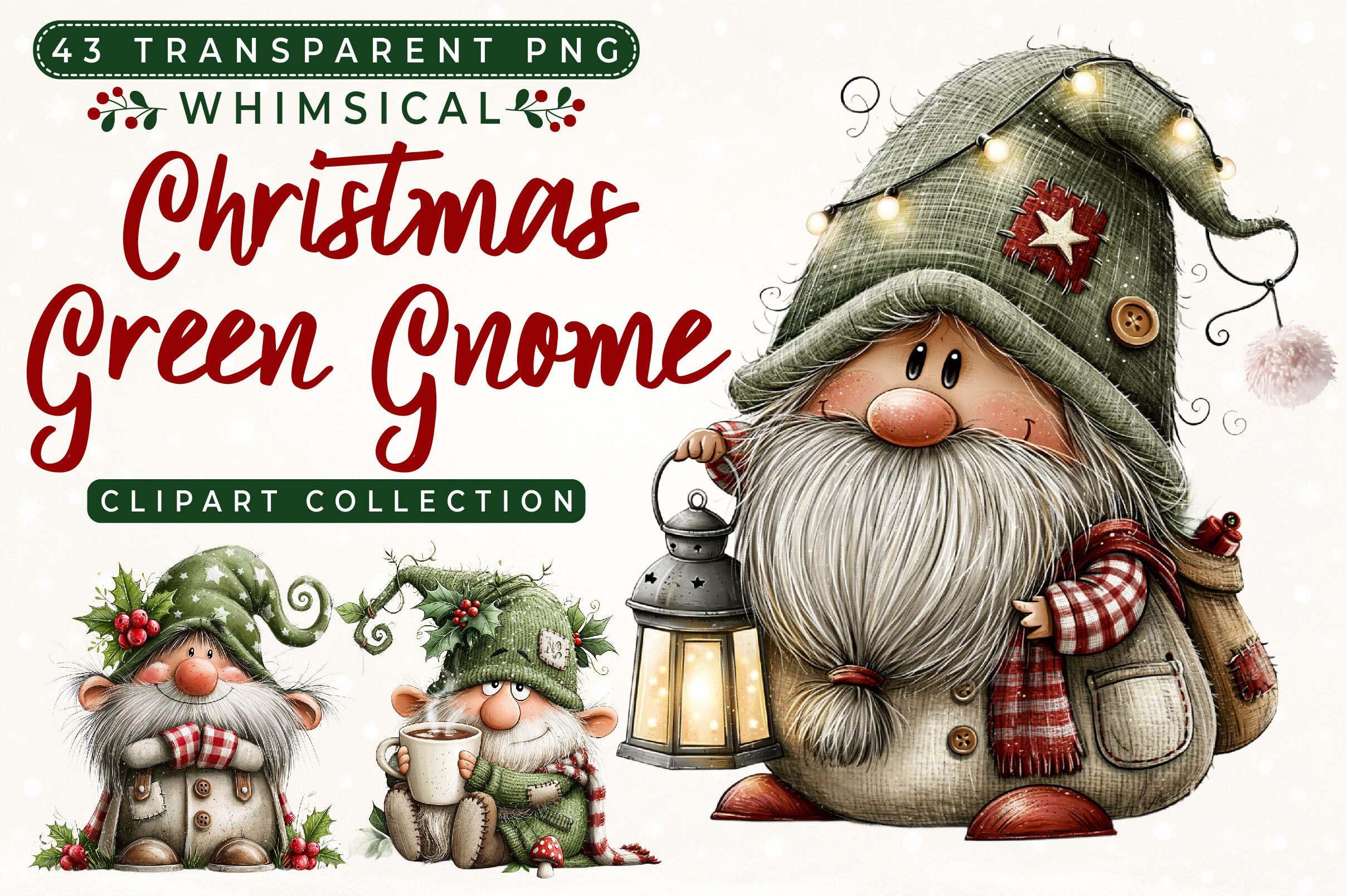 Christmas Green Gnome Clipart