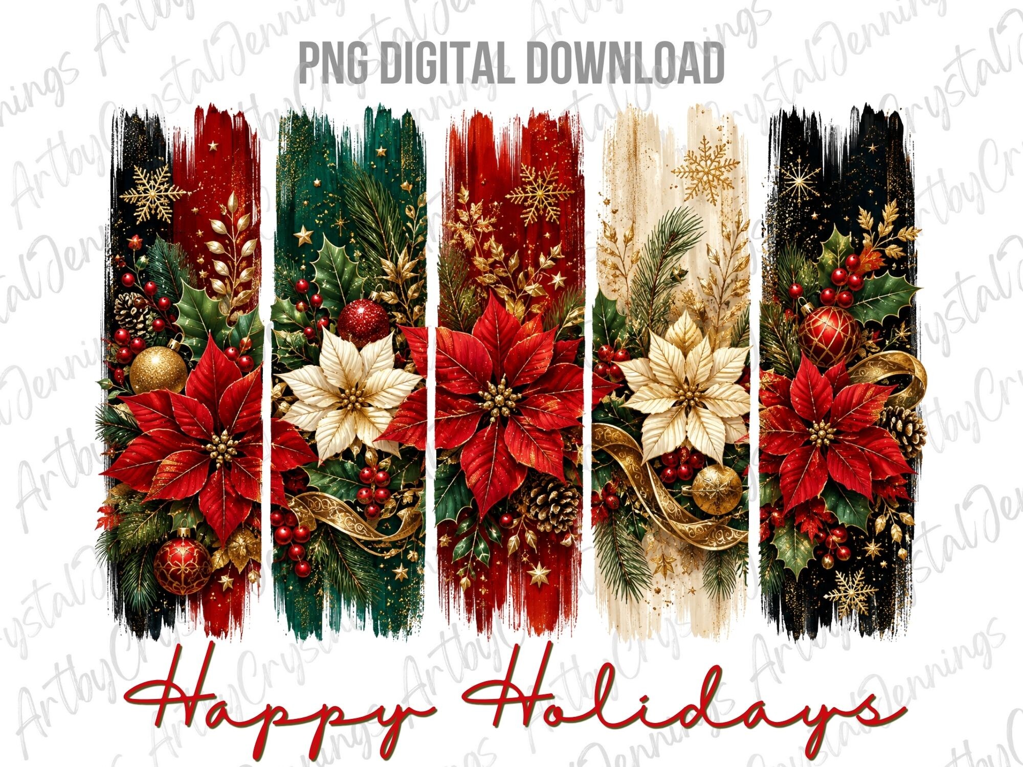 Christmas Holiday Poinsettia Brushstroke