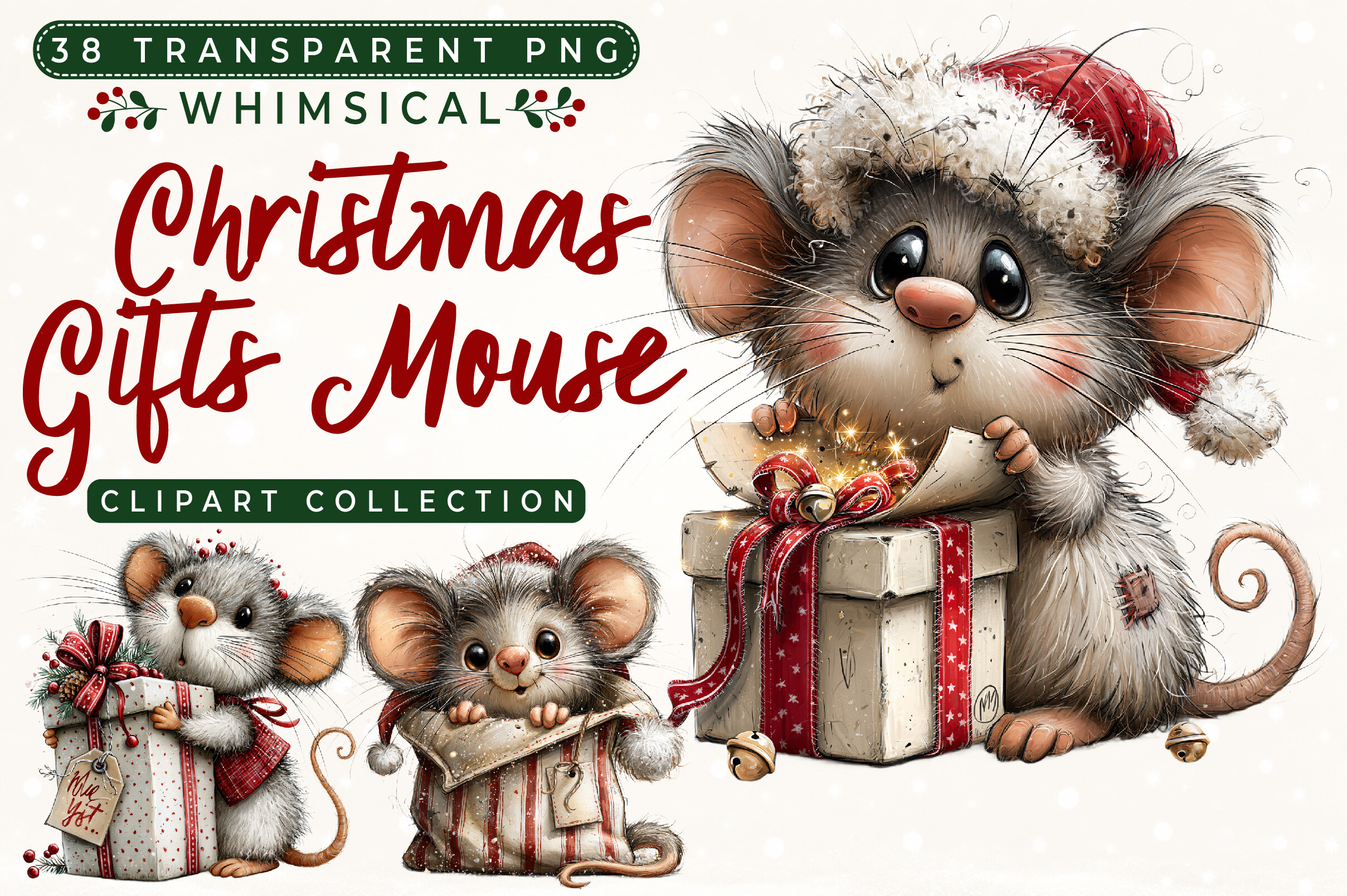 Christmas Mouse Gift Clipart