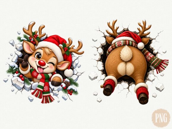 Christmas Reindeer Front and Back PNG