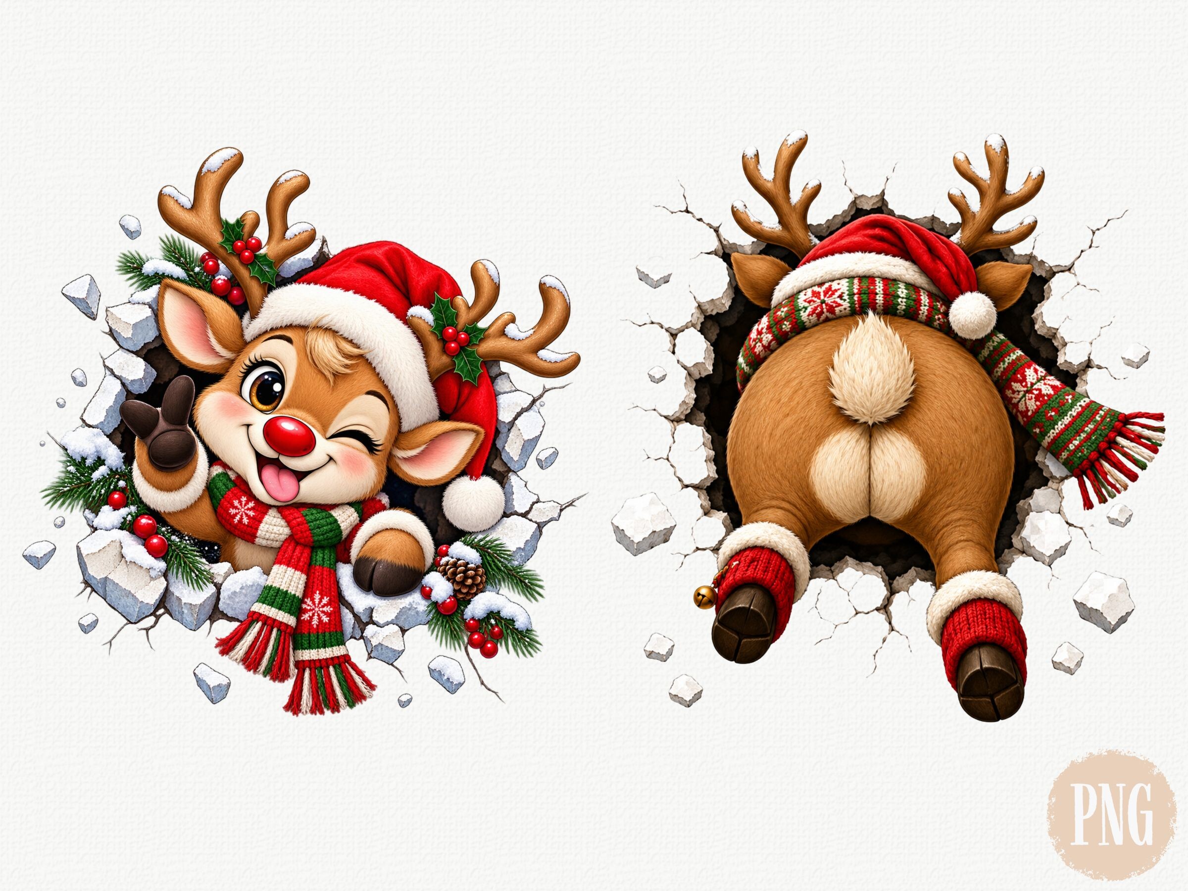 Christmas Reindeer Front and Back PNG